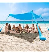 COMMOUDS Beach Tent Sun Shelter - UPF50+ Pop Up Beach Canopy with Sandbags &amp; Sand Shovel &amp; Windpr...