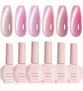 MelodySusie Pink Gem Cat Eye Gel Set Cat Eye Gel Nail Polish Set 6 Pcs, 0.26 Fl Oz Glitter Hologr...