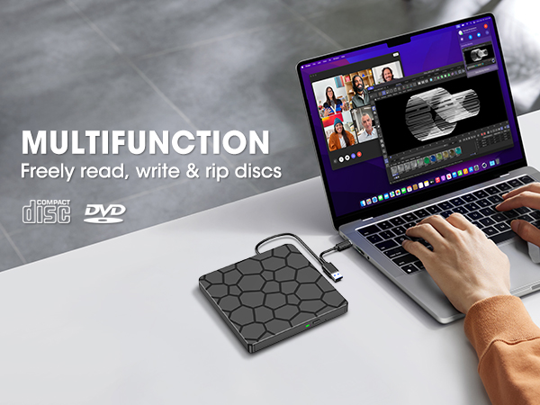 ROOFULL RF868 External CD/DVD Drive for Laptop Support Reading, Writing, Copying Discs.
