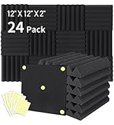 Focusound 24 Packs Acoustic Foam Panels 2" X 12" X 12" High Density 25kg/m3, Soundproofing Foam N...