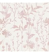 HeloHo Peel and Stick Wallpaper Pink Floral Leaf Wallpaper 16.1" X 118" Self Adhesive Removable W...