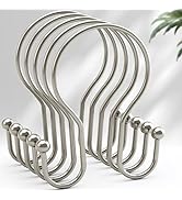AmazerBath Shower Curtain Hooks Brushed Nickel Shower Curtain Rings, Simple Double Hook Shower Cu...