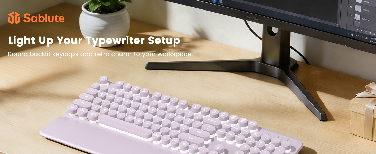 Glowing Pastel Purple Wireless Keyboard and Mouse Combo with Backlit Round Keycaps