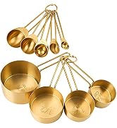 TOPZEA 9 Pcs Gold Measuring Cups and Spoons Set, Nesting Stainless Steel Kitchen Measuring Cups S...