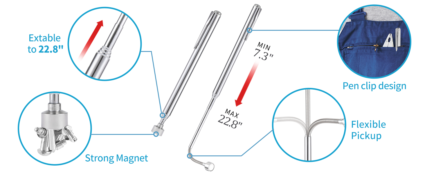 telescoping magnetic pickup tool flexible bendable