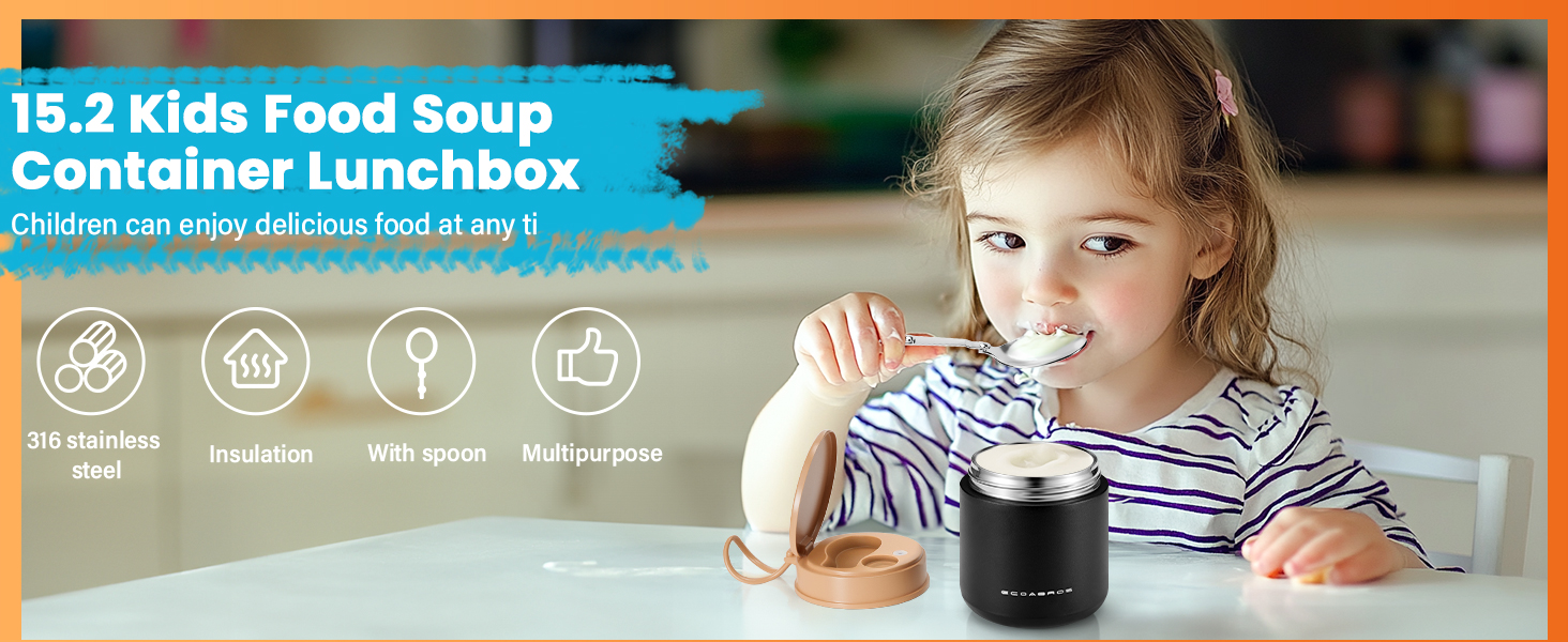Insulated Food Jar for Kids - 15.2 Oz, Thermo for Hot Food, Soup Thermo, Insulated Food Container