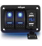 Nilight - 90116C 2 Gang Rocker Switch Panel with 4.8 Amp Dual USB Charger Voltmeter Waterproof 12...