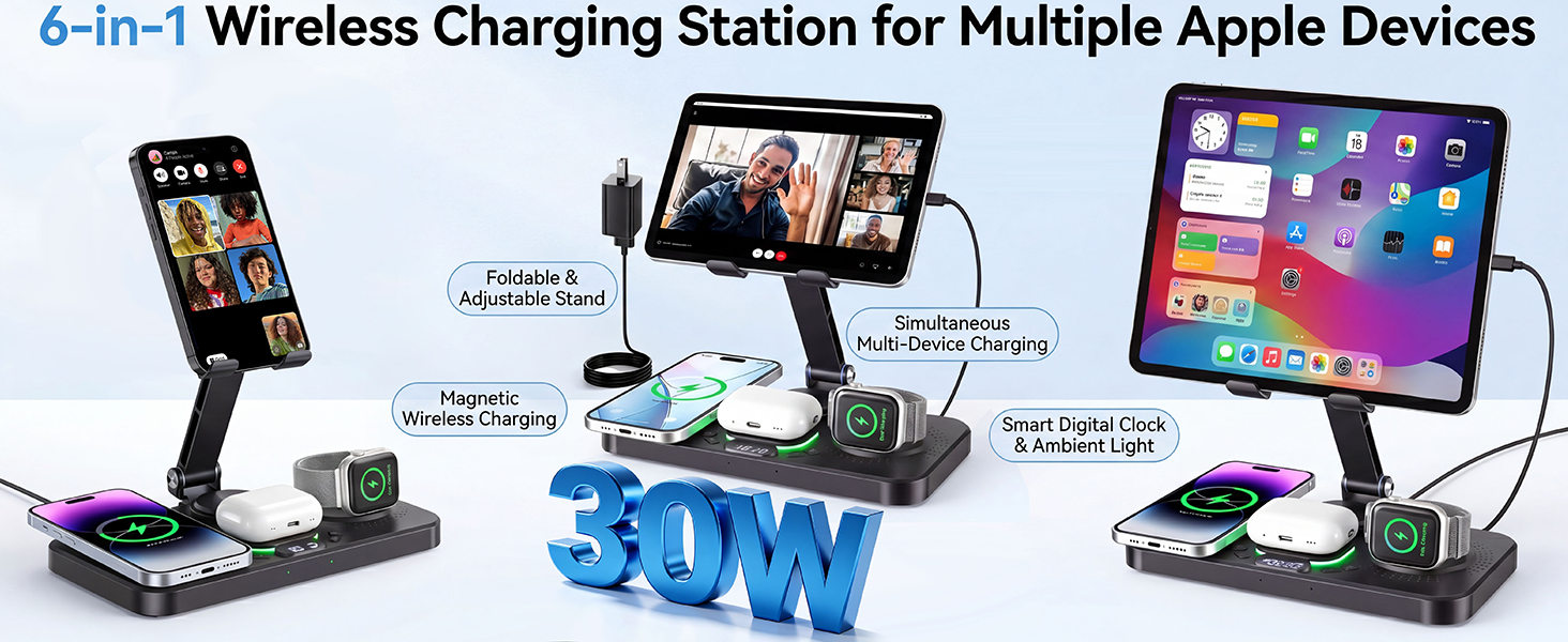 6-in-1 Wireless Charging Station for Multiple Apple Devices