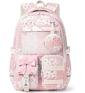 WOBAGMEN Quilted Backpack for Girls with Mesh Display Pocket | Cute Kawaii Floral School Bookbag ...