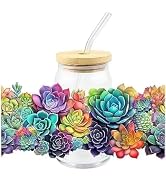 DPWOUM Coloured UV DTF Cup Wrap,Succulents Theme Rub on Transfers Decals,Transfer Waterproof Stic...