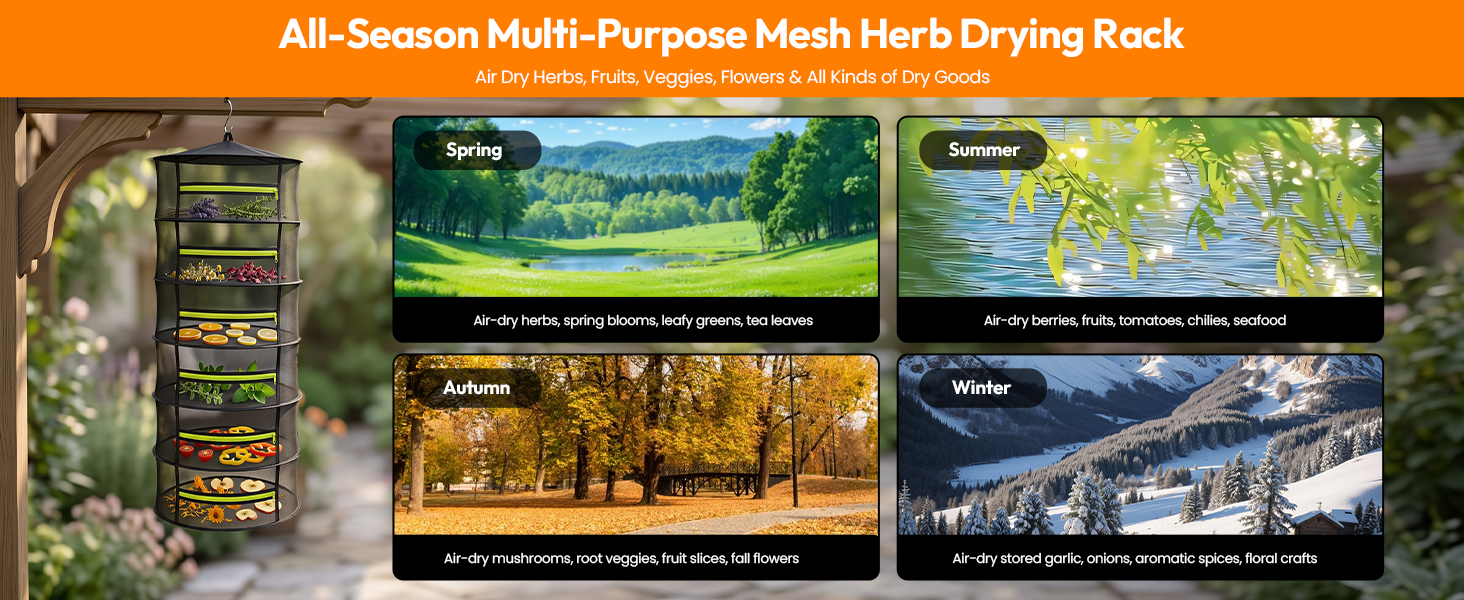 All-season multipurpose mesh plant drying rack for various food and floral air drying