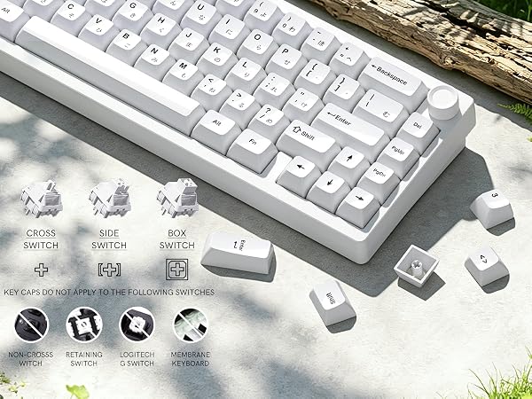 White Keycaps Ceramic Style PC Glossy Jelly Keycap for Mechanical Keyboard