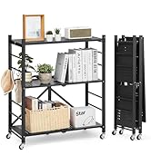 VEVOR 3-Tier Foldable Storage Shelf, 30W x 13D x 36H Inch Folding Metal Rack Shelving Unit, No As...