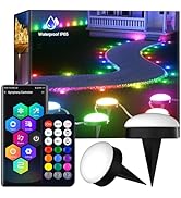 ECOESPTI Outdoor In-Ground Lights, 15 Pack RGB+IC Disk Landscape Lights Waterproof, Flat Lights O...