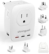 Shiningwell 45W Universal Travel Adapter Kit, 7 in 1 International Power Adapter with 3 USB-C, 2 ...