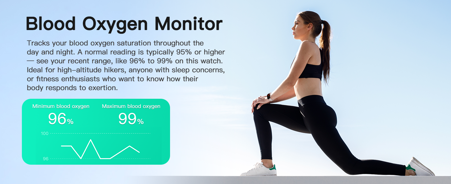 Smartwatch tracks blood oxygen 24/7. For high-altitude hikes, sleep, or fitness.