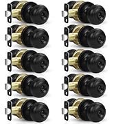 Estmoon 10 Pack Privacy Door Knobs for Bedroom Bathroom, Matte Black Door Handle with Lock Round ...