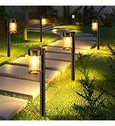 Solar Pathway Lights Outdoor, 10 Pack Metal &amp; Glass Solar Lights Outdoor Waterproof Landscape Pat...