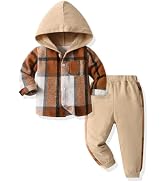 Feidoog Toddler Boys Hoodie Plaid Pants Set Long Sleeve Button Down Plaid Hoodied Tops +Sweatpant...