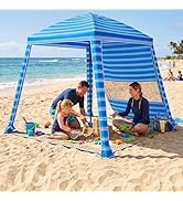 HOMEDEMO 6'×6' Beach Cabana, Beach Canopy Tent Easy Set up and Take Down with Sand Pockets, Big S...