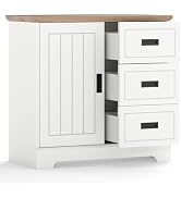 Giantex Small Sideboard Buffet Cabinet, Farmhouse Kitchen Storage Cabinet with Fluted Sliding Doo...