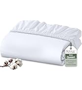 Royale Linens 100% Organic Cotton Fitted Sheet - Percale Weave - Super Soft Deep Pocket Bottom Sh...