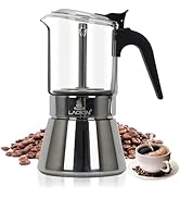 LAOION Stovetop Espresso Maker, 6Cup 240ml Classic Moka Pot, Crystal Glass-top &amp; Stainless Steel ...