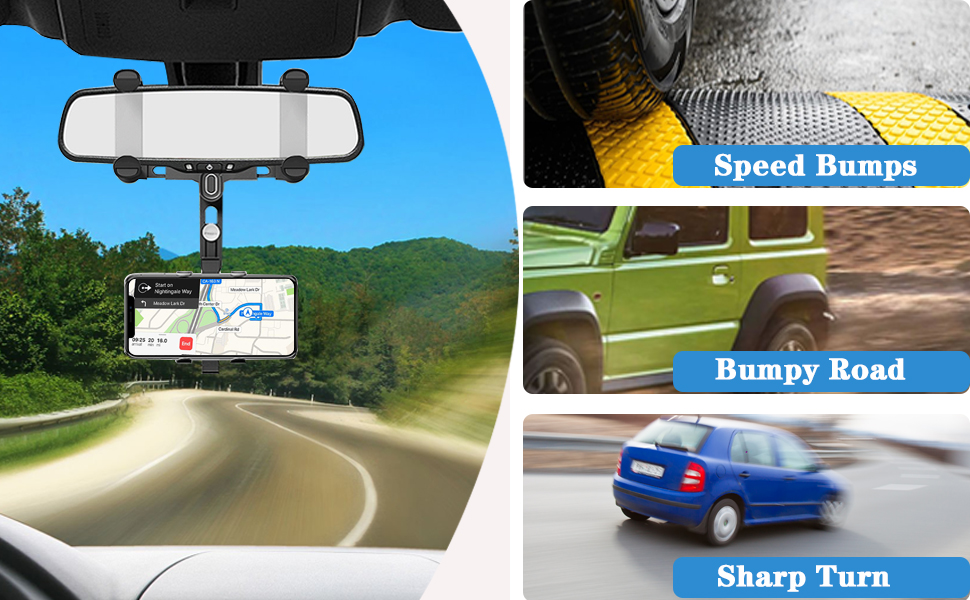 The mobile phone holder features a retractable four-claw design