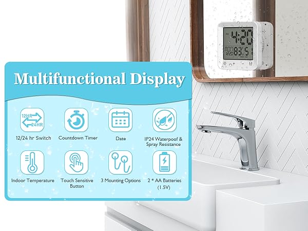 shower clock time management clock with LCD touch display