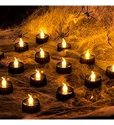 BEICHI Black Candles, 24-Pack Tea Lights Battery Operated, Flameless Fake Candles Flickering, Hal...