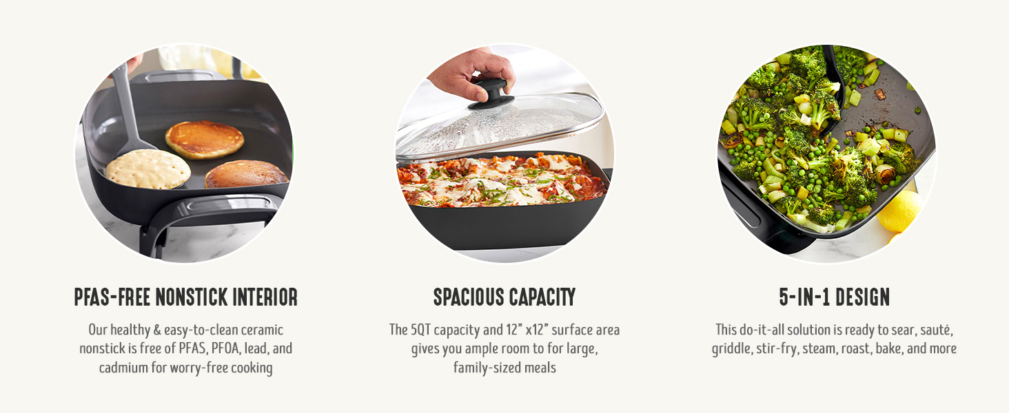 GreenLife, Ceramic Nonstick, PFAS-Free, Non-Toxic, Electric Skillet, Electrics