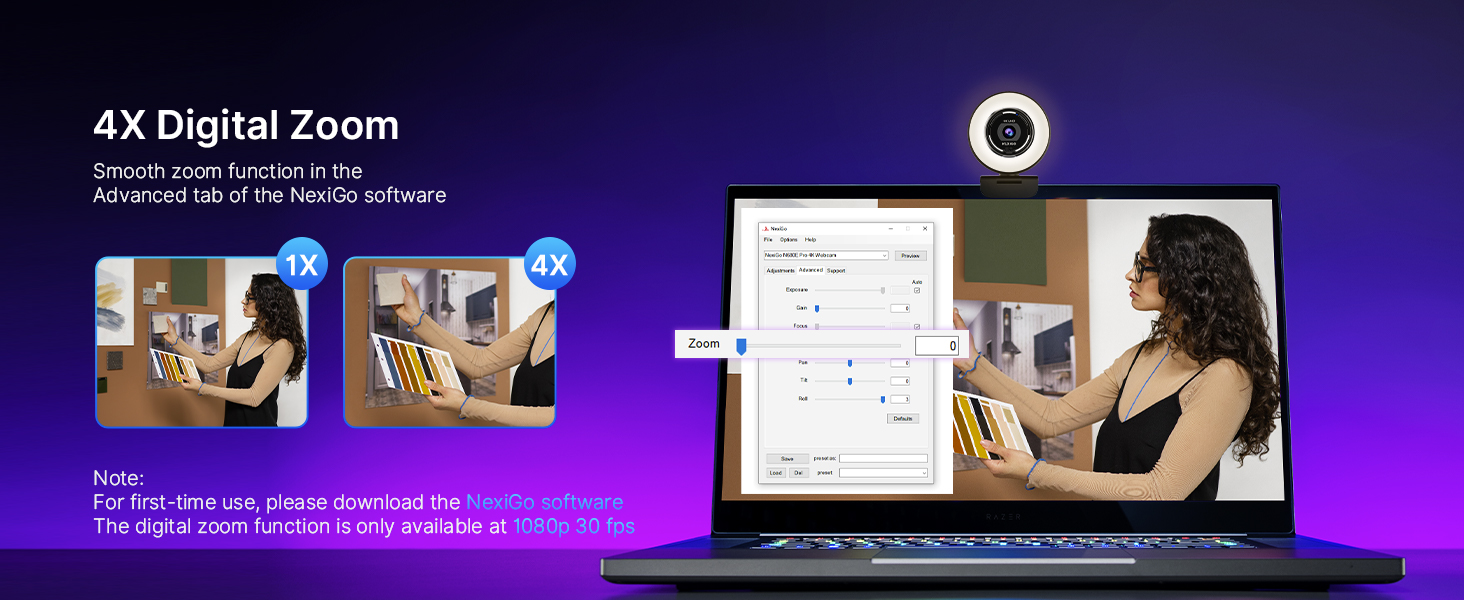 4X zoom enabled via the NexiGo Webcam App