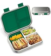 BOSEDSANG Stainless Steel Kids Leak-Resistant Bento Lunch Box, 3-Compartments with Silicone Conta...