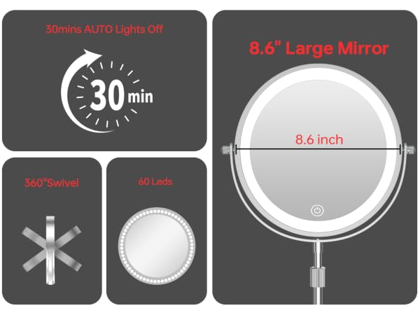 Height Adjustable Lighted Makeup Mirror
