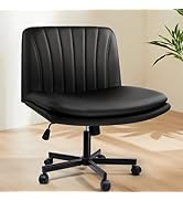 VENDORZ Criss Cross Chair, PU Leather Vanity Chair with Wheels, Armless Cross Legged Home Office ...