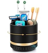 GFWARE Bathroom Organizer Countertop - Rotating Black Toothbrush Holder for Bathroom Accessories ...