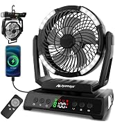 ayamaya Camping Fan with Light 20000mAh Rechargeable Tent Fan with Remote, 9 Speeds Battery Power...