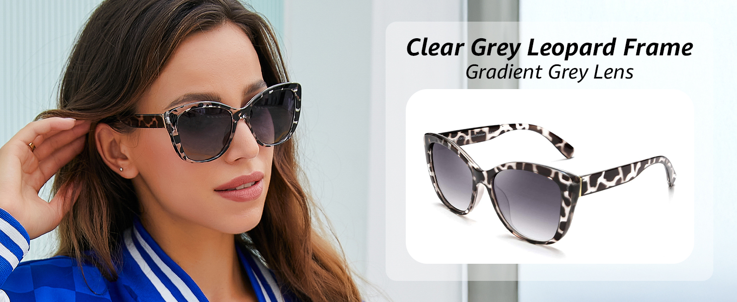 Clear Grey Leopard Frame Gradient Grey Lens