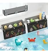 Silicone Bathtub Splash Guard 2 Pack with Bath Toy Storage,Tub Topper Splash Guard for Kids with ...
