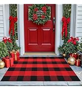 KOZYFLY Buffalo Plaid Rug 27.5x43 Inches Red and Black Checkered Rug Christmas Halloween Fall Doo...