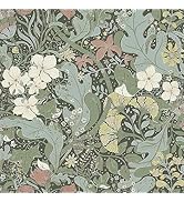 HeloHo Green Peel and Stick Wallpaper Boho Wallpaper Floral Wall Paper Self Adhesive Removable Wa...