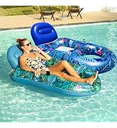 FindUWill Pool Floats Chairs Adult - 2 Pack 65'' x 42'' Large Pool Float Chairs, Inflatable Pool ...