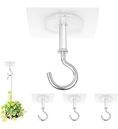 Adhesive Ceiling Hooks, 4 Pack 30lbs Super Heavy Duty for Hanging Plants, Command 3M Ceiling Hook...