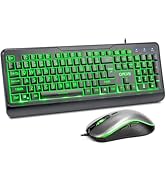 CHONCHOW Wired Keyboard and Mouse Combo with Large Print, Red-Green-Yellow Light Up, Quiet Keys f...