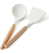 SENSARTE Kitchen Utensils 2-Piece, Silicone Cooking Utensils, Silicone Spatula and Ladle with Woo...
