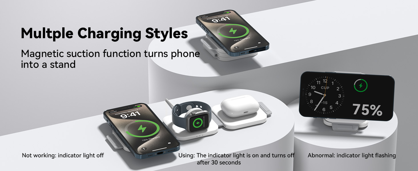 Multple Charging Styles Magnetic suction function turns phone into a stand