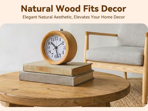 wood analog alarm clock