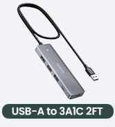 UGREEN USB Hub 4 Ports, C & 3 A Multiport Adapter, 2ft Long Cable Powered 3.0 Hub With C Power Po...