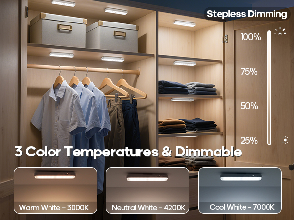 3 Color Temperature, Stepless Dimming