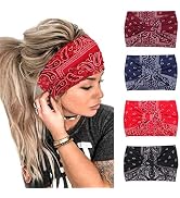 Bohend Boho Headbands Wide knotted Hair Bands Fashion Printing Bandeau Travel Stretchy Cotton Hea...